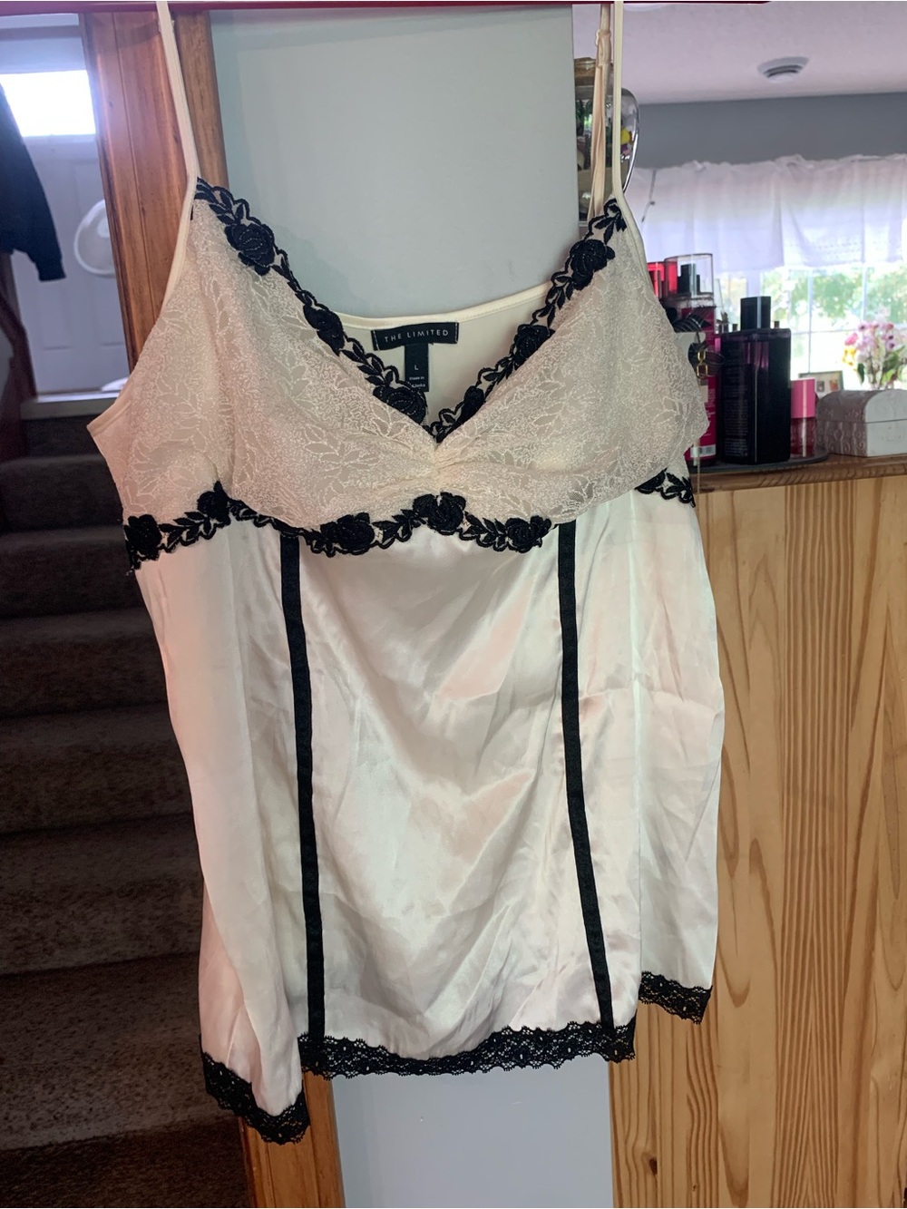 The Limited Ivory Chemise with Black Lace Trim